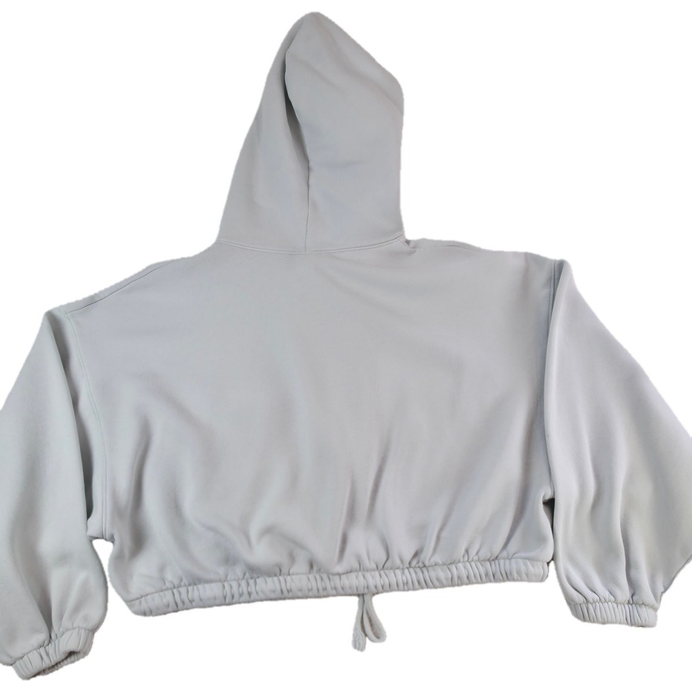 H&M Zip Hoodie Women L Gray Cropped Drawstring - Picture 2 of 10